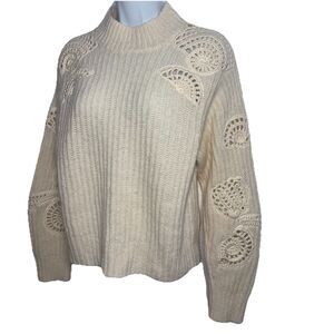 Vince Crochet Shell Sweater Ivory Alpaca Wool Blend Women Medium $525